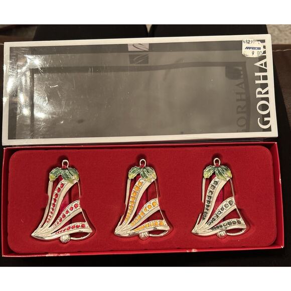 Gorham Silver Bells Red Blue Yellow Christmas Ornaments -All‎ three - Picture 3 of 8